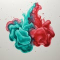 Abstract watercolor artwork featuring dynamic interplay of teal and red hues. The fluid Royalty Free Stock Photo