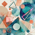 Abstract watercolor artwork mixed with buzzy geometric shapes for background of social media banner generative