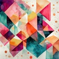 Abstract watercolor artwork mixed with buzzy geometric shapes for background of social media banner generative