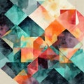 Abstract watercolor artwork mixed with buzzy geometric shapes for background of social media banner generative