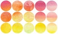 Abstract watercolor autumn circles collection in yellow orange red colors. Watercolor stains set isolated on white background. Royalty Free Stock Photo