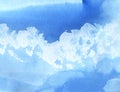 Abstract watercolor background. Cumulus clouds in the blue sky on a sunny day. Hand-drawn watercolor illustration Royalty Free Stock Photo