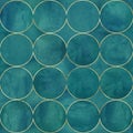 Abstract watercolor background with dark teal color circles. Watercolor hand drawn seamless pattern Royalty Free Stock Photo