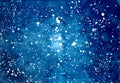 Abstract watercolor background. Deep blue night sky with stars. Hand drawn illustration. Galaxy painting, cosmic texture. Royalty Free Stock Photo