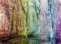 Abstract watercolor background with fantastic trees,