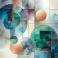Abstract watercolor background with geometric elements. Watercolor painting.