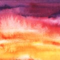 Abstract watercolor background. Liquid ink on texture paper. Rainbow gradient from yellow to red to purple. Sunset sky