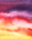 Abstract watercolor background. A rainbow gradient from yellow to red to purple. Sunset sky with clouds. Warm range of colors. Royalty Free Stock Photo