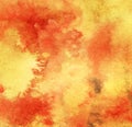 Abstract watercolor background. Smooth, soft spots of orange and yellow. Autumn background. Hand drawn on paper with texture Royalty Free Stock Photo