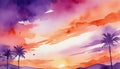 abstract watercolor background sunset sky orange purple Royalty Free Stock Photo