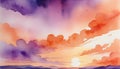 abstract watercolor background sunset sky orange purple Royalty Free Stock Photo