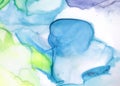 Abstract watercolor background with various color gradation: blue, teal, cyan, green, yellow, purple, white.