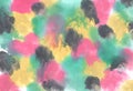 Abstract watercolor background. Vivid watercolor background with interesting stains of yellow, pink, green and black paint.