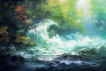 abstract watercolor background with a wave in the ocean, digital painting, digital abstract impressionism painting of tidal wave