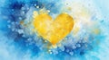 Abstract watercolor background with yellow heart. Ukraine concept. Generative AI