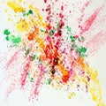 Abstract watercolor bright colorful background painting with spray, spots, splashes. Hand drawn on paper grain texture Royalty Free Stock Photo