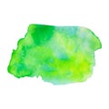 Abstract watercolor bright green and yellow gradient stain, hand drawn texture, isolated on white background, vector illustration Royalty Free Stock Photo