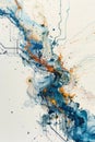 Abstract watercolor circuitry with metallic hues and electric blue lines tech-inspired background Royalty Free Stock Photo