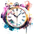 Abstract watercolor clock on white background color