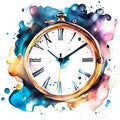 Abstract watercolor clock on white background color