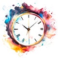 Abstract watercolor clock on white background color