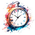 Abstract watercolor clock on white background color