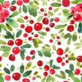 Abstract watercolor cowberry seamless pattern