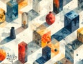 Abstract Watercolor Cubes and Objects Royalty Free Stock Photo