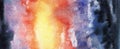 Abstract watercolor doomsday background on textured paper. Bright fiery flash of light pierces dark clouds of smoke. Hand drawn