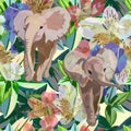 Abstract watercolor draw of Two baby elephants