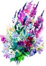 Abstract watercolor drawing of a bouquet of summer wild flowers. Light summer background for wedding decor, publications and print