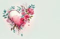 Abstract watercolor floral heart on white paper background. Valentine`s day flowers banner Royalty Free Stock Photo