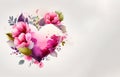 Abstract watercolor floral heart on white paper background. Valentine`s day flowers banner. Royalty Free Stock Photo