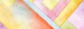 Abstract Watercolor geometric square smear painting. Canvas texture horizontal background