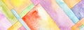 Abstract Watercolor geometric square smear painting. Canvas texture horizontal background
