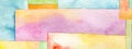 Abstract Watercolor geometric square smear painting. Canvas texture horizontal background