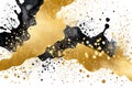Abstract watercolor glitters art painting with alcohol ink, black and gold colors Royalty Free Stock Photo