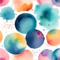 Abstract watercolor. Hand drawn multicolor geometric shapes circles seamless pattern. Watercolour colorful texture. Royalty Free Stock Photo