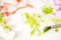 Abstract watercolor hand painted background. Green stain of paint on a white napkin Royalty Free Stock Photo
