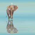 Abstract watercolor illustration of a big elephant with small white bird Royalty Free Stock Photo