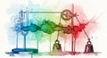 Abstract Watercolor Illustration of a Pulley System with Hanging Weights Royalty Free Stock Photo
