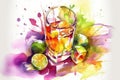 abstract watercolor illustration of vibrant and refreshing beverage