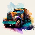 Abstract, watercolor, illustrations, ink painting, bicycles, motorcycles, cars, pickup trucks, trucks, trucks, trains, gold