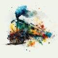 Abstract, watercolor, illustrations, ink painting, bicycles, motorcycles, cars, pickup trucks, trucks, trucks, trains, gold