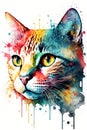 Watercolor image of a cat created with Generative AI technology Royalty Free Stock Photo