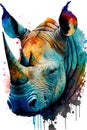 Watercolor image of a rhinoceros created with Generative AI technology