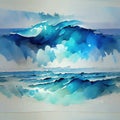 watercolor landscape of clouds and sea waves as a seamless pattern background made with generative AI Royalty Free Stock Photo