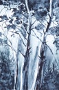 Abstract watercolor monochrome landscape of the Russian forest.Illustration