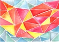 Abstract watercolor multicolor background of red, yellow, light blue triangles, seamless pattern Royalty Free Stock Photo