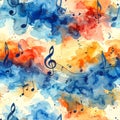 Abstract Watercolor Music Notes Seamless Pattern Background Royalty Free Stock Photo